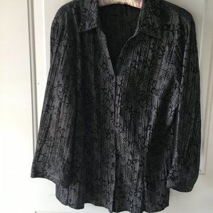 Grey/black scrolled blouse, size Large/14